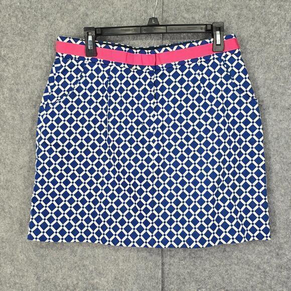 Tommy Hilfiger Golf Skort Women Size 8 Blue White Diamond Pink Waist Pockets NWT - Picture 1 of 13